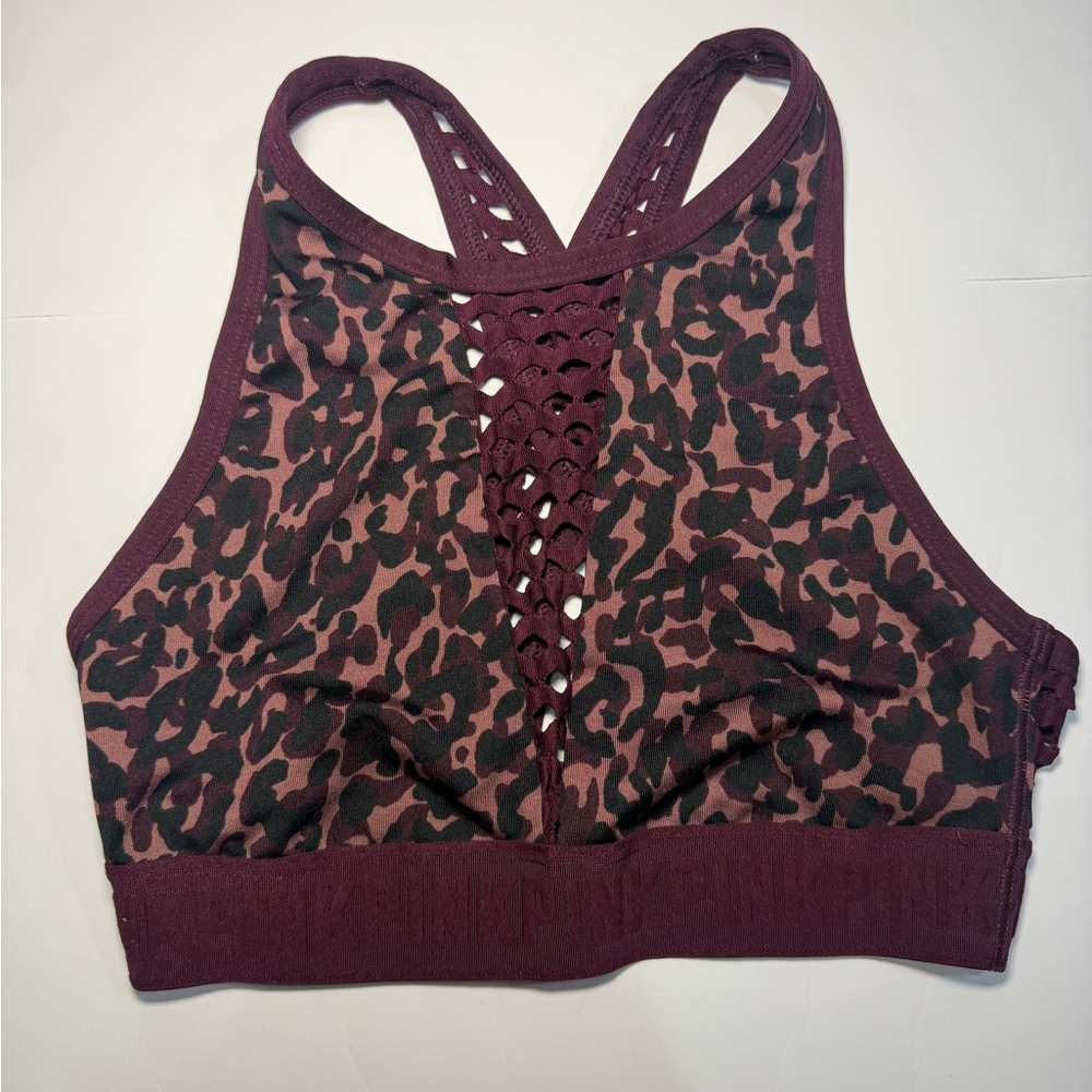 Victoria's Secret Burgundy Leopard Lace-Front Sports Bralette